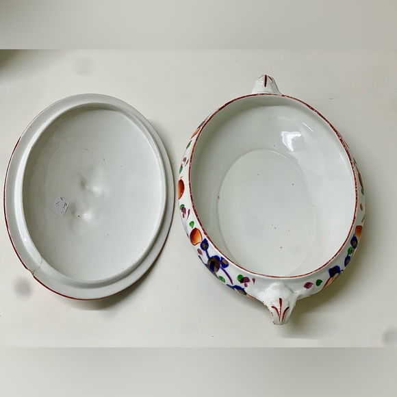 19th Century Antique Gaudy Welsh Oyster Pattern Allertons Marked Lidded Tureen - Picture 16 of 16